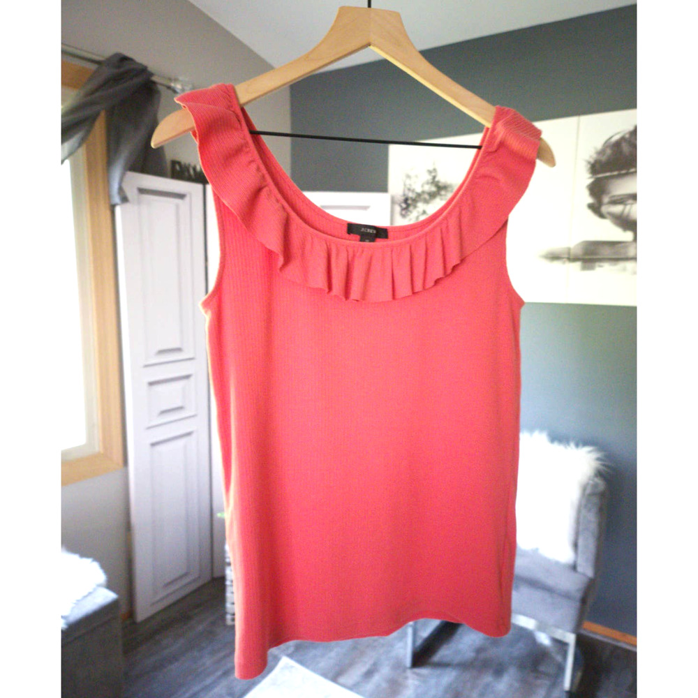 EUC J.Crew Coral Ruffle Tank Top - Medium